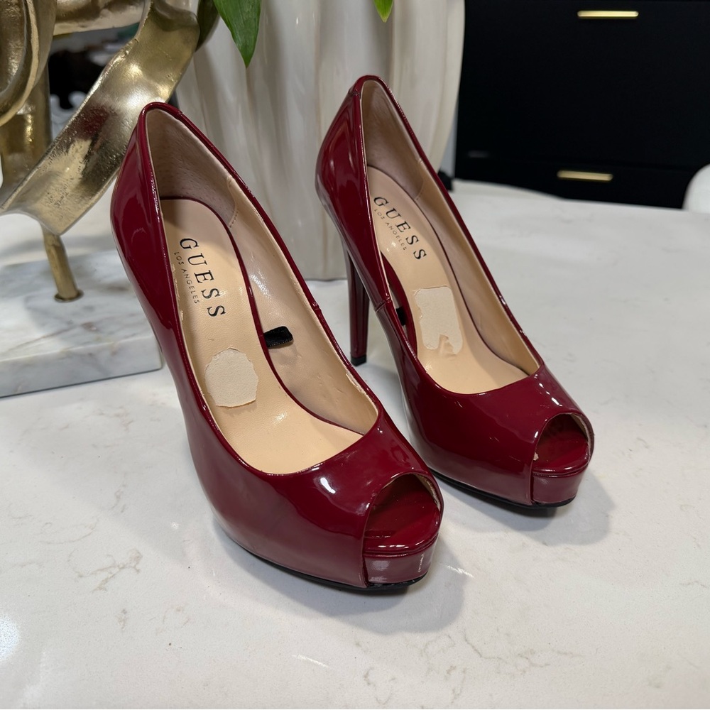 Guess Glossy Red Heels Size 7 Patent Pumps Statement Shoes